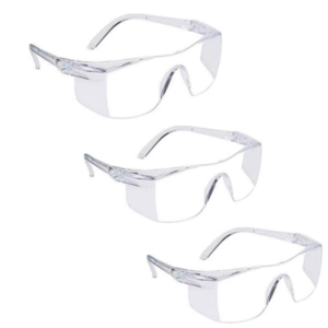 • Safety Clear Transparent white side covered white Goggles for Eye Protection – Cataract UV,Scratch Resistant,Laser Surgery, Lab, Construction, For Multipurpose Use, Driving, Dust-Proof, Wind-Proof – Includes Pouch and Cleaning Cloth(Pack of 3)