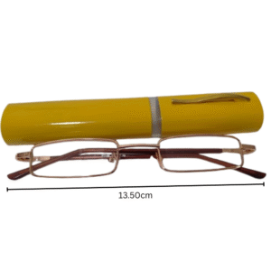 Pen Style Reading Glasses for Men & Women +1.00 to +3.00 Ultra Slim Pocket Readers with Aluminum Case & Cleaning Cloth – Compact Lightweight Unisex Eyeglasses (Gold, Brown, Grey )